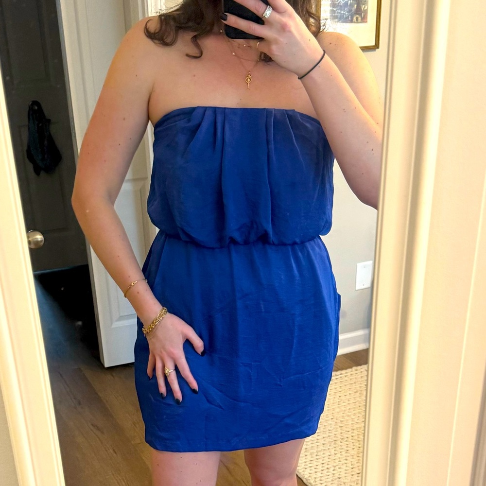 Blue satin cocktail dress